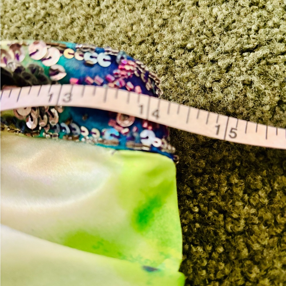 Masquerade XS Strapless Watercolor Dress in Purple and Green with Beaded Bodice - Picture 11 of 16